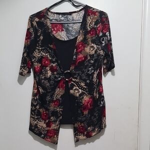 033 Floral Black and Red Women's Top